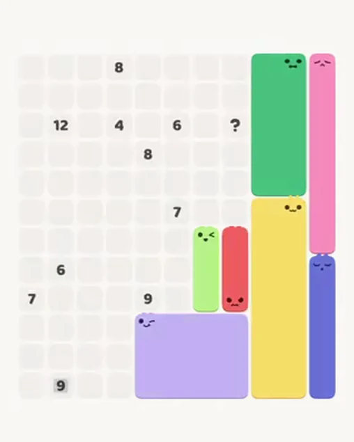 MeowBlock Level 47 after step 7, placing the 3-cell vertical block at the lower center