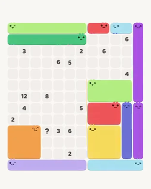 MeowBlock Level 48 after step 13, placing the 8-cell rectangular block at the middle-right area