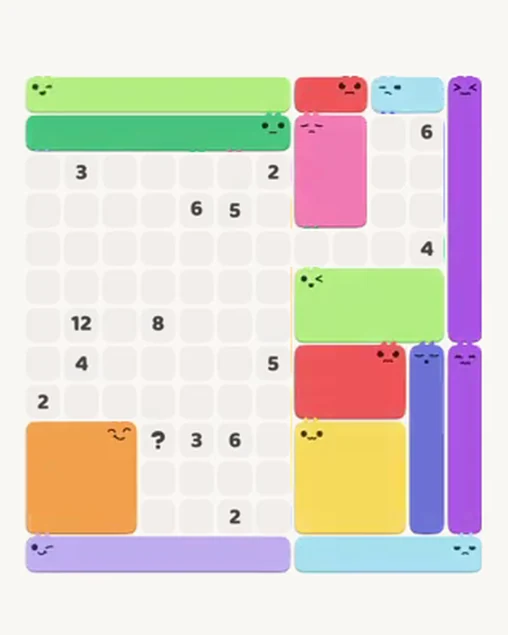 MeowBlock Level 48 after step 14, placing the 6-cell rectangular block at the upper-right area