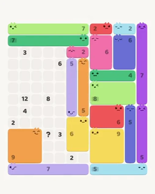 MeowBlock Level 48 after step 20, placing the 2-cell horizontal block at the upper center