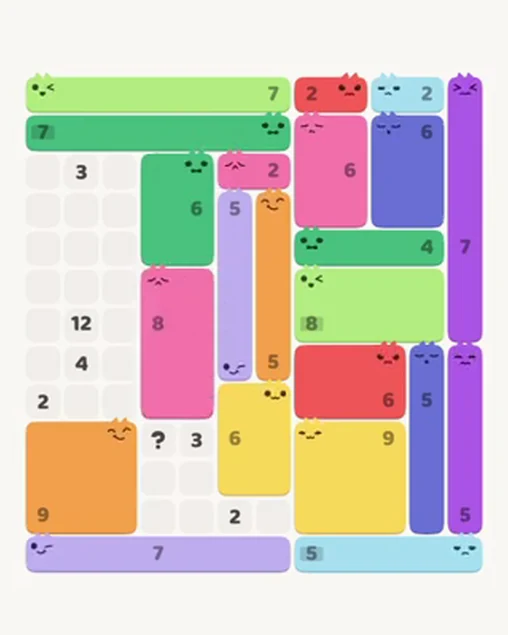 MeowBlock Level 48 after step 22, placing the 8-cell rectangular block at the middle center
