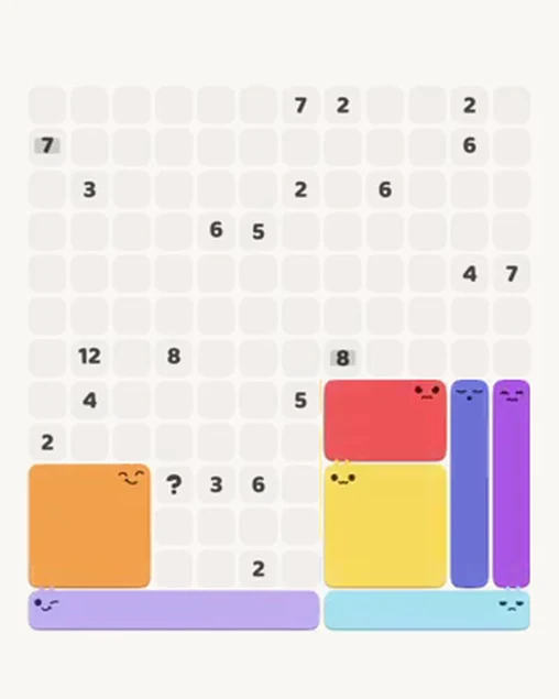 MeowBlock Level 48 after step 7, placing the 6-cell rectangular block at the middle-right area