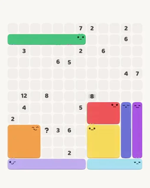 MeowBlock Level 48 after step 8, placing the 7-cell horizontal block at the upper-left area