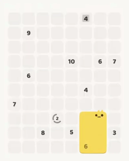 MeowBlock Level 49 after step 1, placing the 6-cell rectangular block at the lower-right area