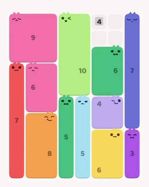 MeowBlock Level 49 after step 12, placing the 6-cell rectangular block at the middle-right area