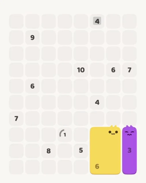 MeowBlock Level 49 after step 2, placing the 3-cell vertical block at the lower-right area