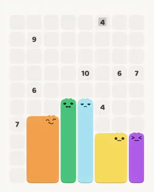 MeowBlock Level 49 after step 5, placing the 8-cell rectangular block at the lower-left area