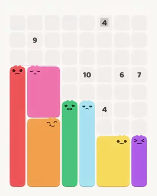 MeowBlock Level 49 after step 7, placing the 6-cell rectangular block at the middle-left area
