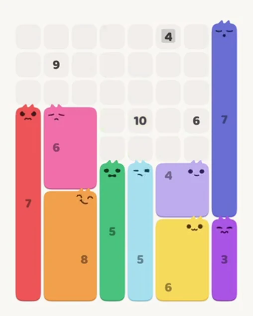 MeowBlock Level 49 after step 9, placing the 4-cell square block at the middle-right area