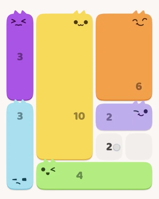 MeowBlock Level 5 after step 6, placing the 2-cell horizontal block at the lower-right area