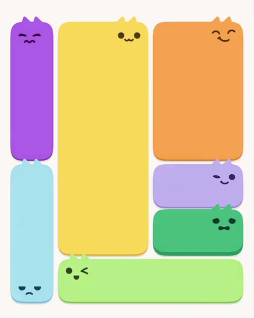 MeowBlock Level 5 after step 7, placing the 2-cell horizontal block at the lower-right area