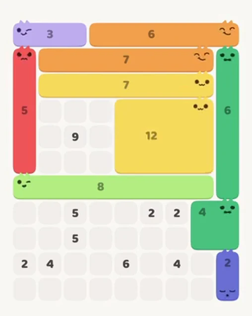 MeowBlock Level 50 after step 10, placing the 12-cell rectangular block at the middle-right area