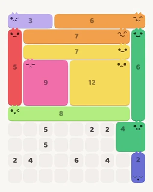 MeowBlock Level 50 after step 11, placing the 9-cell square block at the middle-left area