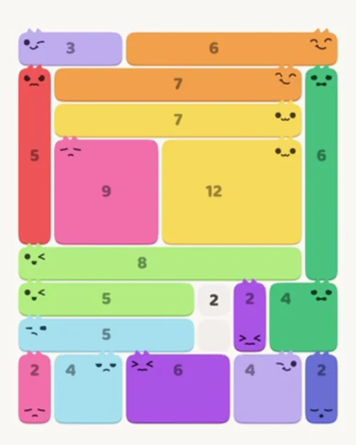 MeowBlock Level 50 after step 18, placing the 2-cell vertical block at the lower-right area