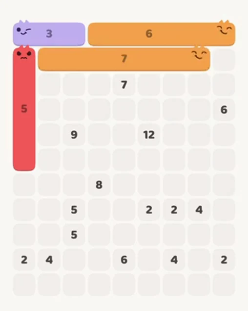 MeowBlock Level 50 after step 4, placing the 7-cell horizontal block at the upper center