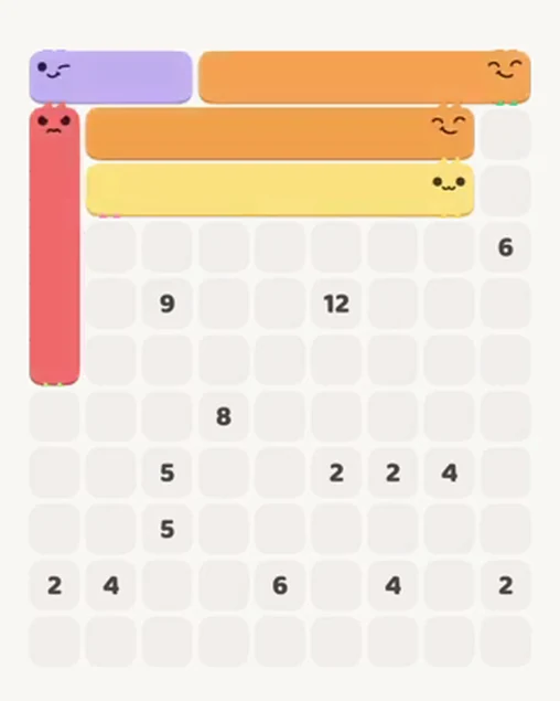 MeowBlock Level 50 after step 5, placing the 7-cell horizontal block at the upper center