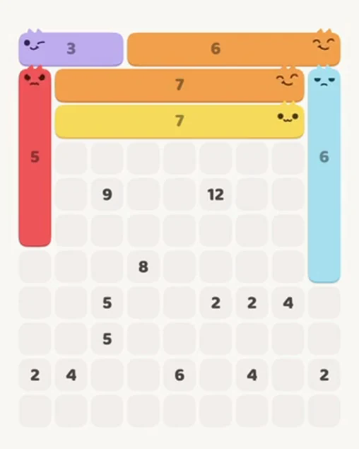 MeowBlock Level 50 after step 6, placing the 6-cell vertical block at the middle-right area