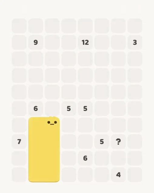 MeowBlock Level 51 after step 1, placing the 8-cell rectangular block at the lower-left area