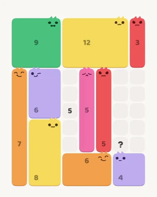 MeowBlock Level 51 after step 10, placing the 5-cell vertical block at the middle center