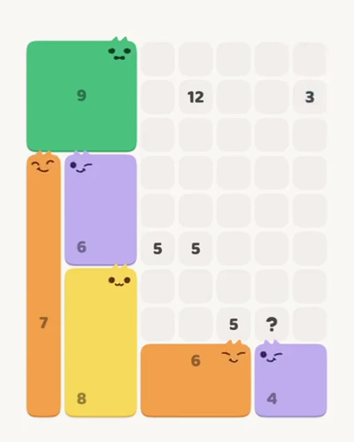 MeowBlock Level 51 after step 6, placing the 4-cell square block at the lower-right area