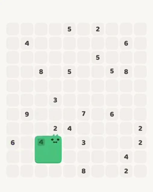 MeowBlock Level 52 after step 1, placing the 4-cell square block at the lower center