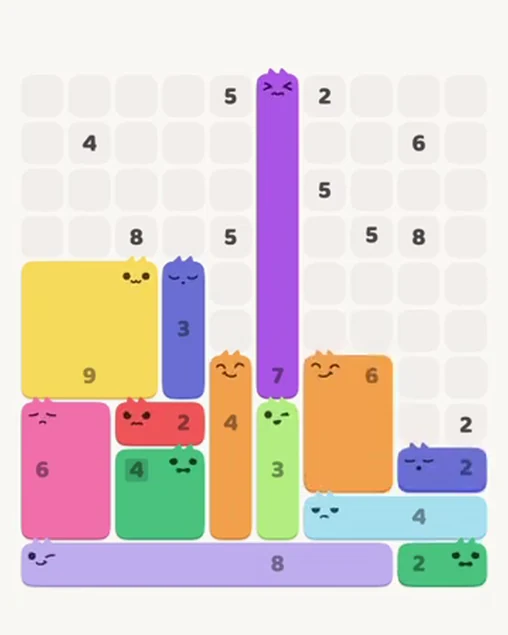 MeowBlock Level 52 after step 13, placing the 2-cell horizontal block at the lower-right area