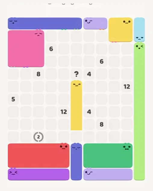 MeowBlock Level 53 after step 12, placing the 2-cell horizontal block at the upper-right area