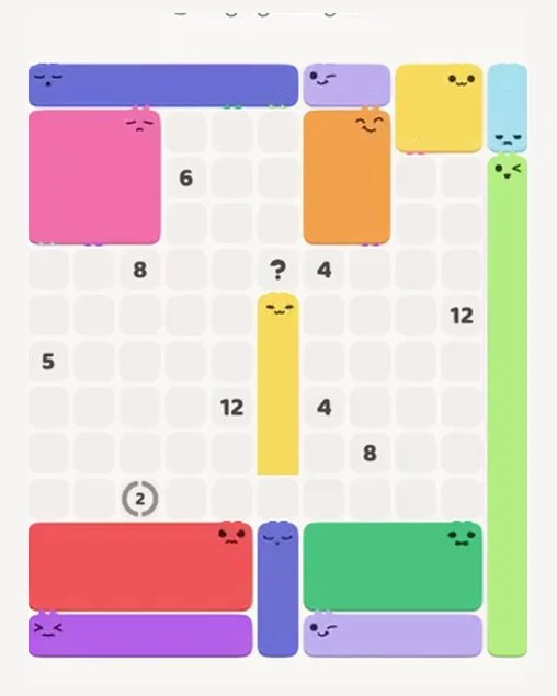 MeowBlock Level 53 after step 13, placing the 6-cell rectangular block at the upper-right area
