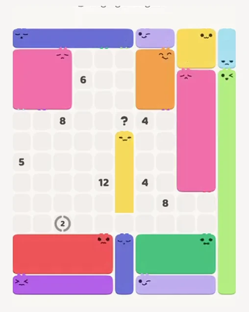 MeowBlock Level 53 after step 14, placing the 12-cell rectangular block at the middle-right area