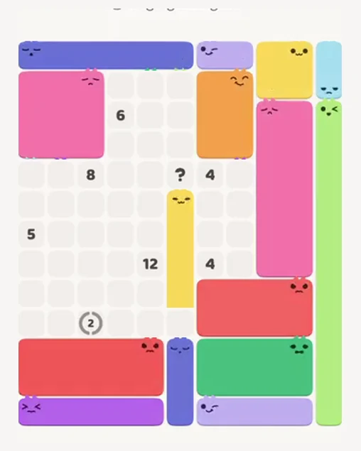 MeowBlock Level 53 after step 15, placing the 8-cell rectangular block at the lower-right area