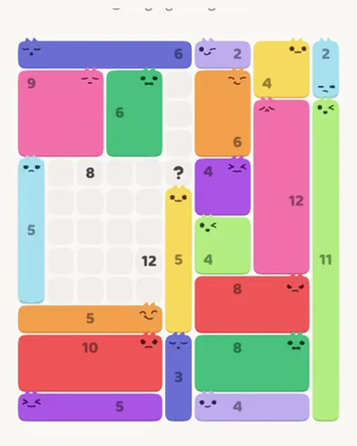 MeowBlock Level 53 after step 20, placing the 5-cell vertical block at the middle-left area