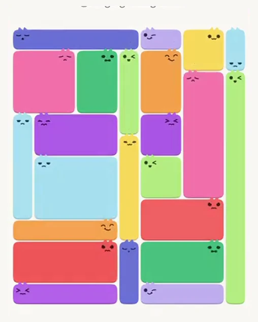 MeowBlock Level 53 after step 23, placing the 4-cell vertical block at the upper center