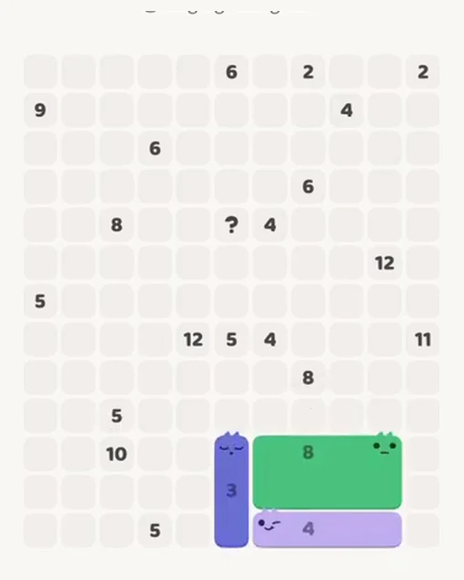MeowBlock Level 53 after step 3, placing the 3-cell vertical block at the lower center