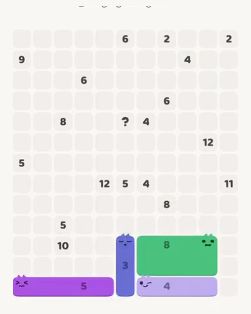 MeowBlock Level 53 after step 4, placing the 5-cell horizontal block at the lower-left area