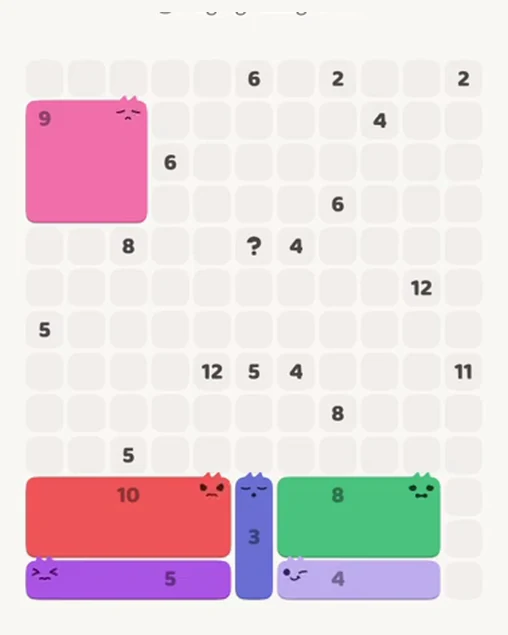 MeowBlock Level 53 after step 6, placing the 9-cell square block at the upper-left area