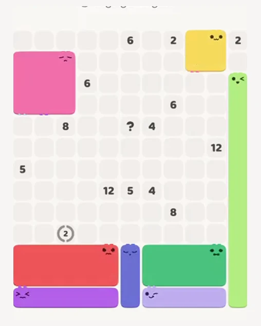 MeowBlock Level 53 after step 8, placing the 4-cell square block at the upper-right area