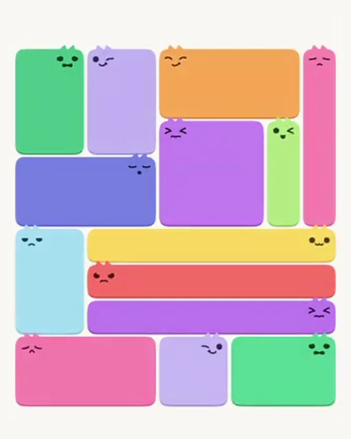 MeowBlock Level 54 after step 14, placing the 6-cell rectangular block at the lower-right area