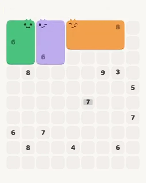 MeowBlock Level 54 after step 3, placing the 6-cell rectangular block at the upper-left area
