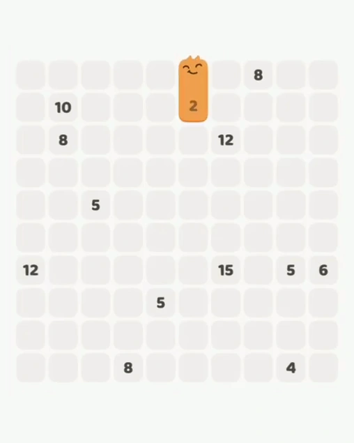 MeowBlock Level 55 after step 1, placing the 2-cell vertical block at the upper center