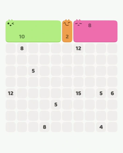 MeowBlock Level 55 after step 3, placing the 8-cell rectangular block at the upper-left area