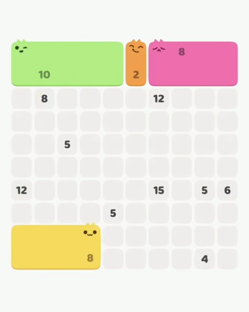 MeowBlock Level 55 after step 4, placing the 6-cell rectangular block at the lower-left area