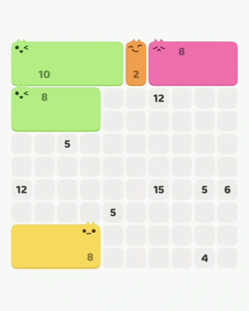 MeowBlock Level 55 after step 5, placing the 6-cell rectangular block at the middle-left area