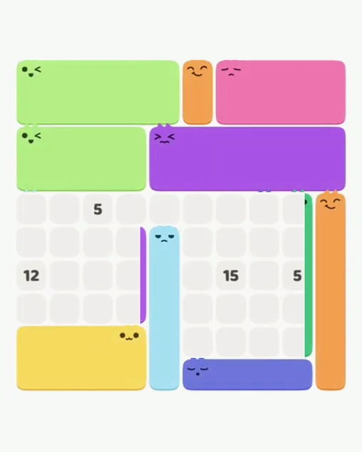 MeowBlock Level 55 after step 9, placing the 5-cell vertical block at the lower center