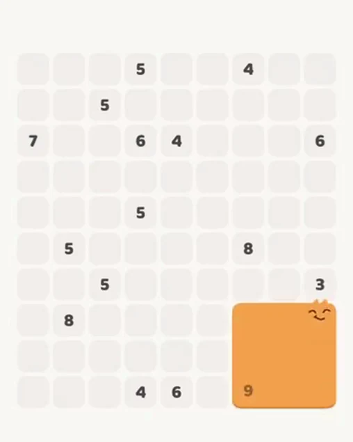 MeowBlock Level 56 after step 1, placing the 9-cell square block at the lower-right area