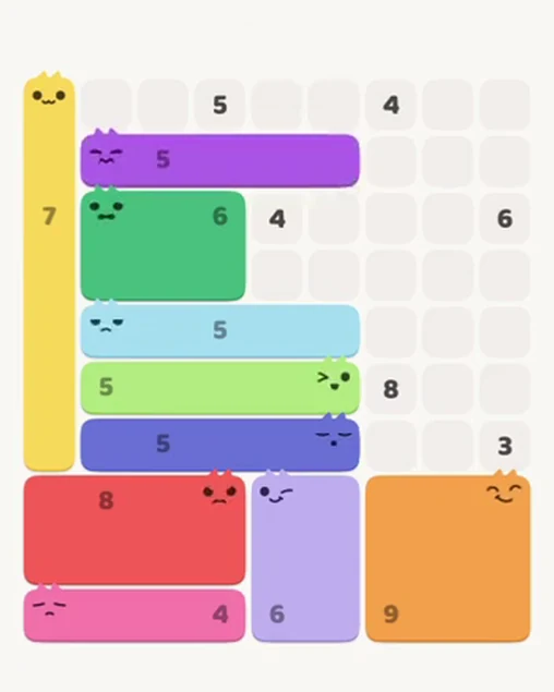 MeowBlock Level 56 after step 10, placing the 5-cell horizontal block at the upper center