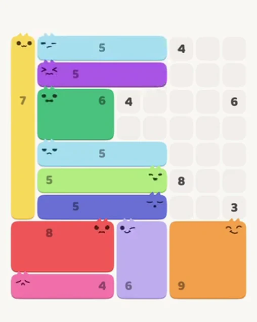 MeowBlock Level 56 after step 11, placing the 5-cell horizontal block at the upper center