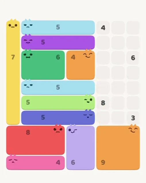 MeowBlock Level 56 after step 12, placing the 4-cell square block at the middle center