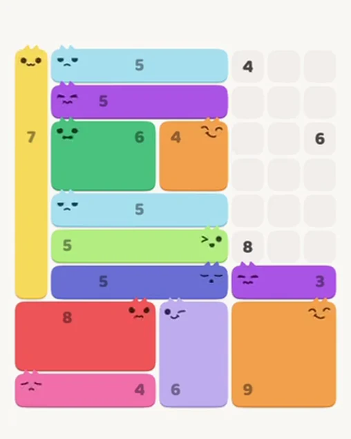 MeowBlock Level 56 after step 13, placing the 3-cell horizontal block at the lower-right area