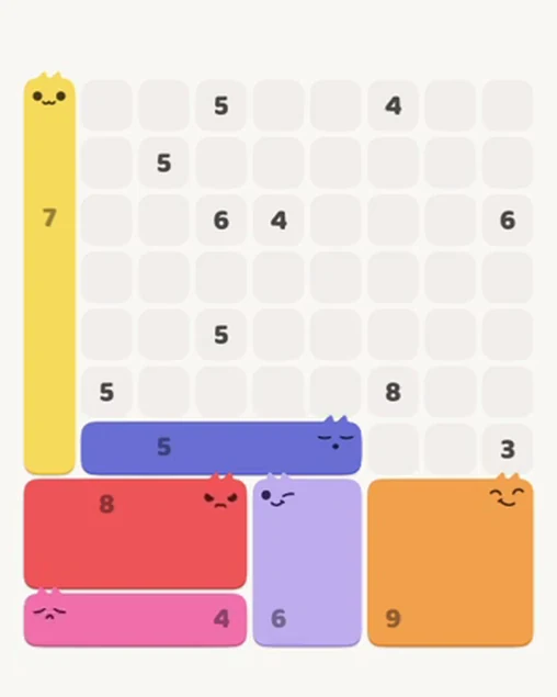 MeowBlock Level 56 after step 6, placing the 5-cell horizontal block at the lower center