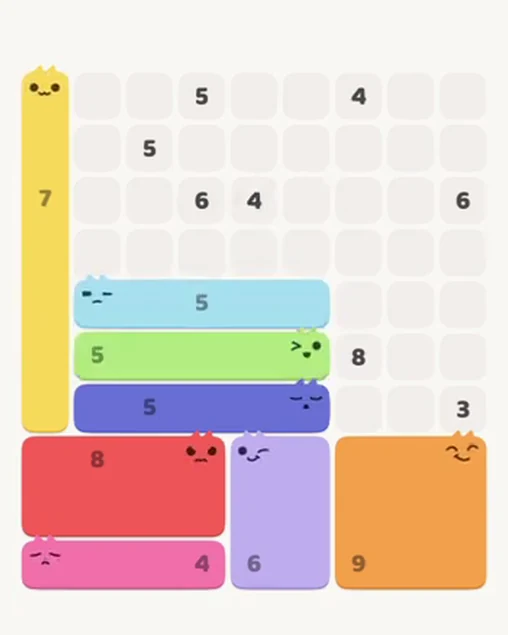 MeowBlock Level 56 after step 8, placing the 5-cell horizontal block at the middle center